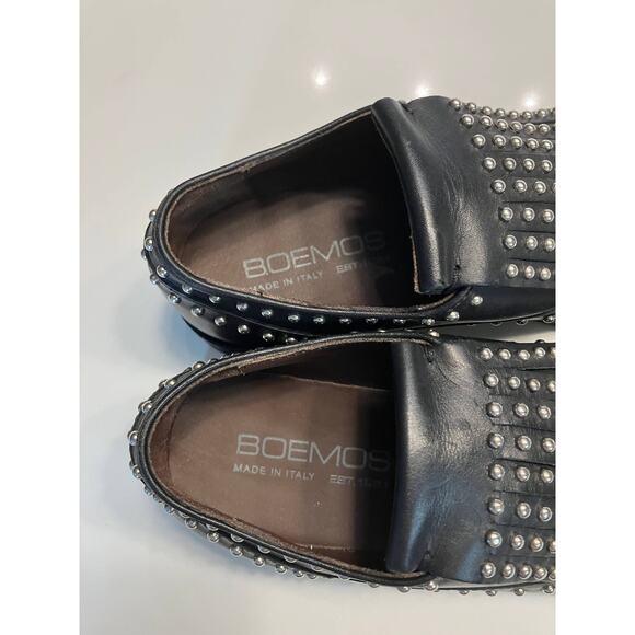 BOEMOS Black Silver Leather Studded Fringe Wingtip Slip On Loafers Size 36 - Picture 7 of 13